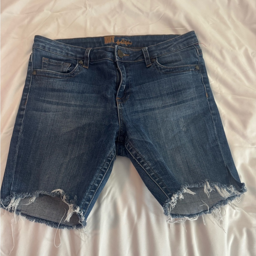 Kut from the Kloth Blue Jean Shorts with Distressed Hem